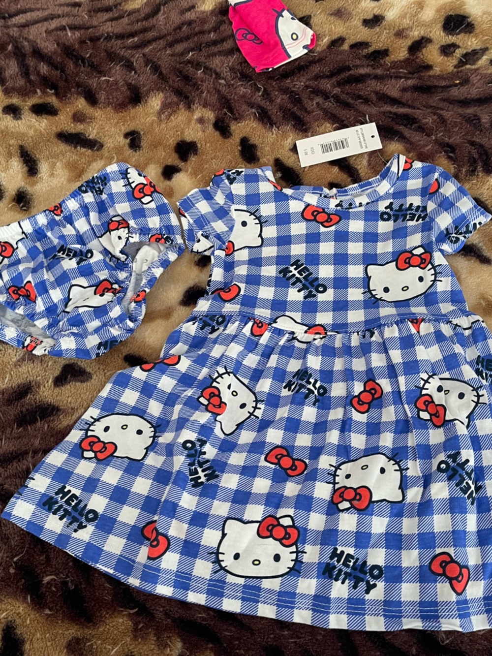 Sanrio Hello Kitty Blue and White Gingham Dress with Matching Bloomers